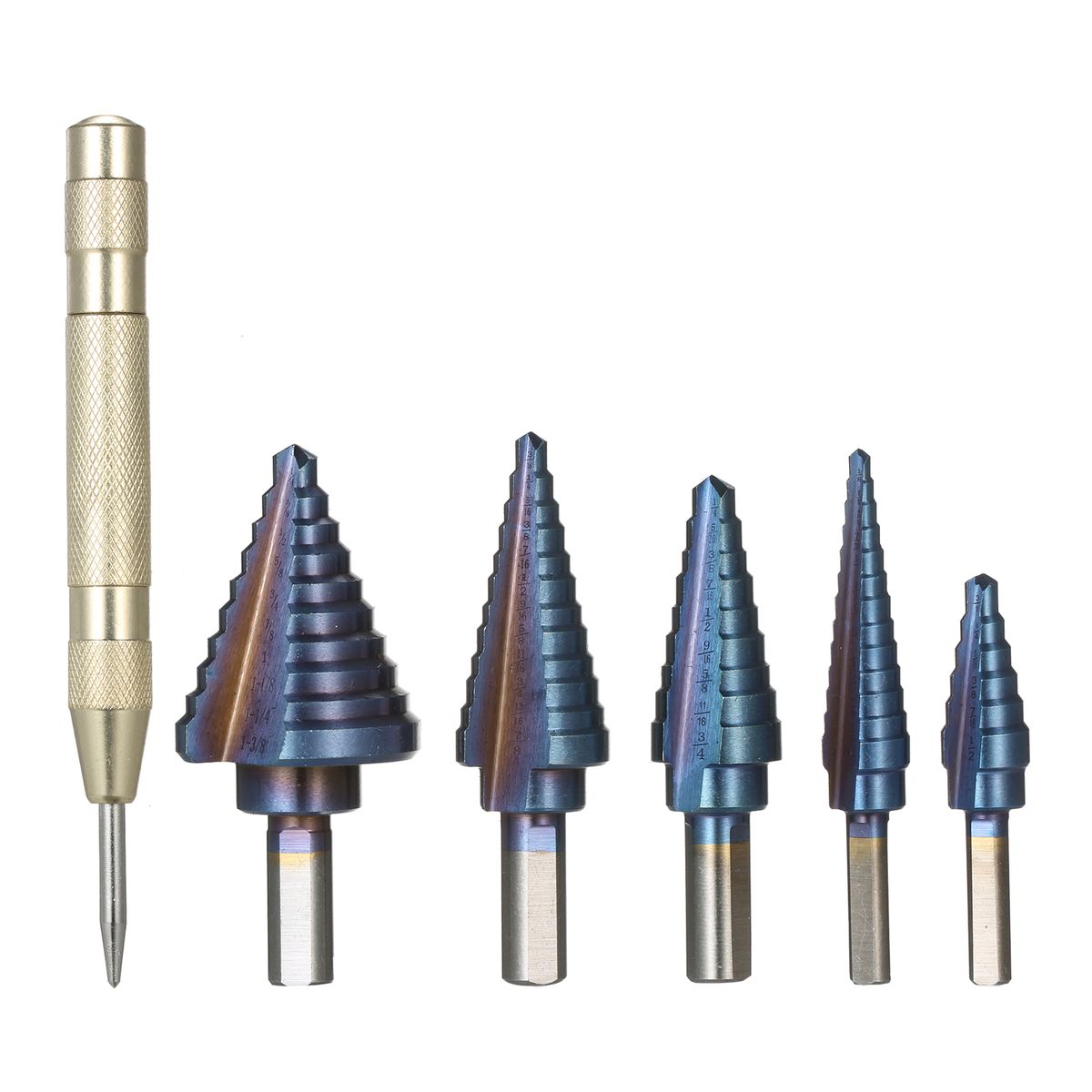 50 Sizes HSS Step Drill Bit Set With Automatic Center Punch