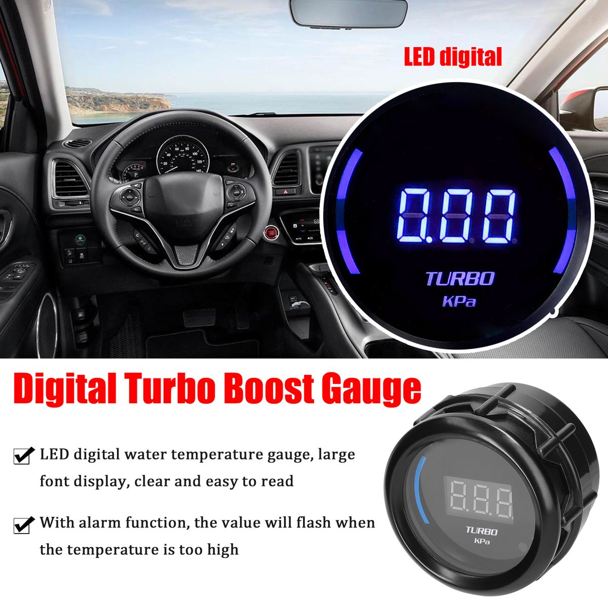 52mm Turbo Boost Gauge Car Digital Meter LED Display