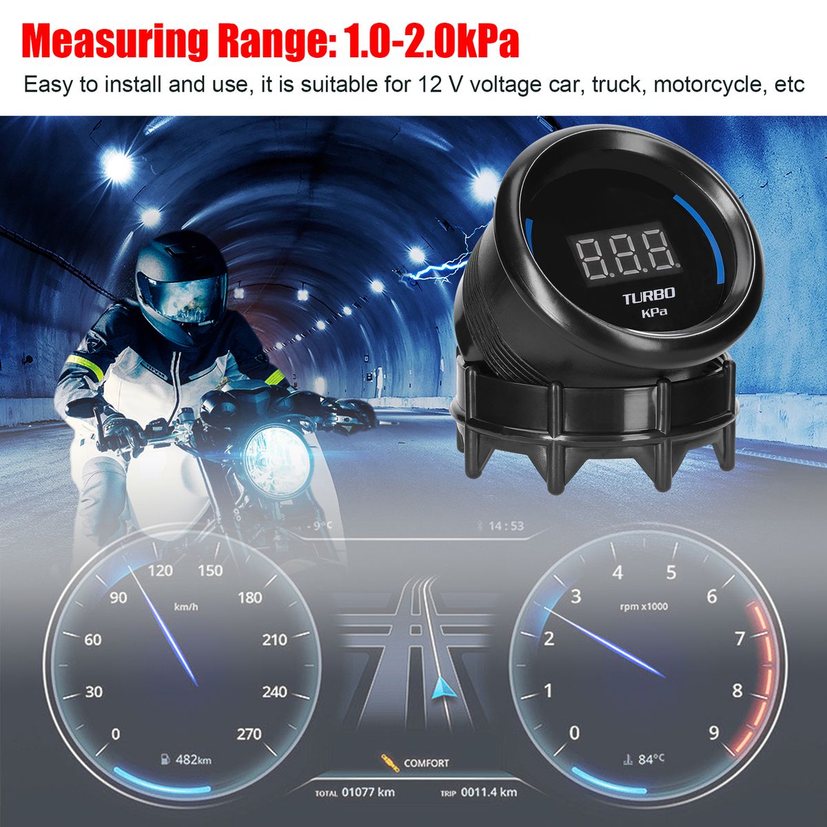 52mm Turbo Boost Gauge Car Digital Meter LED Display
