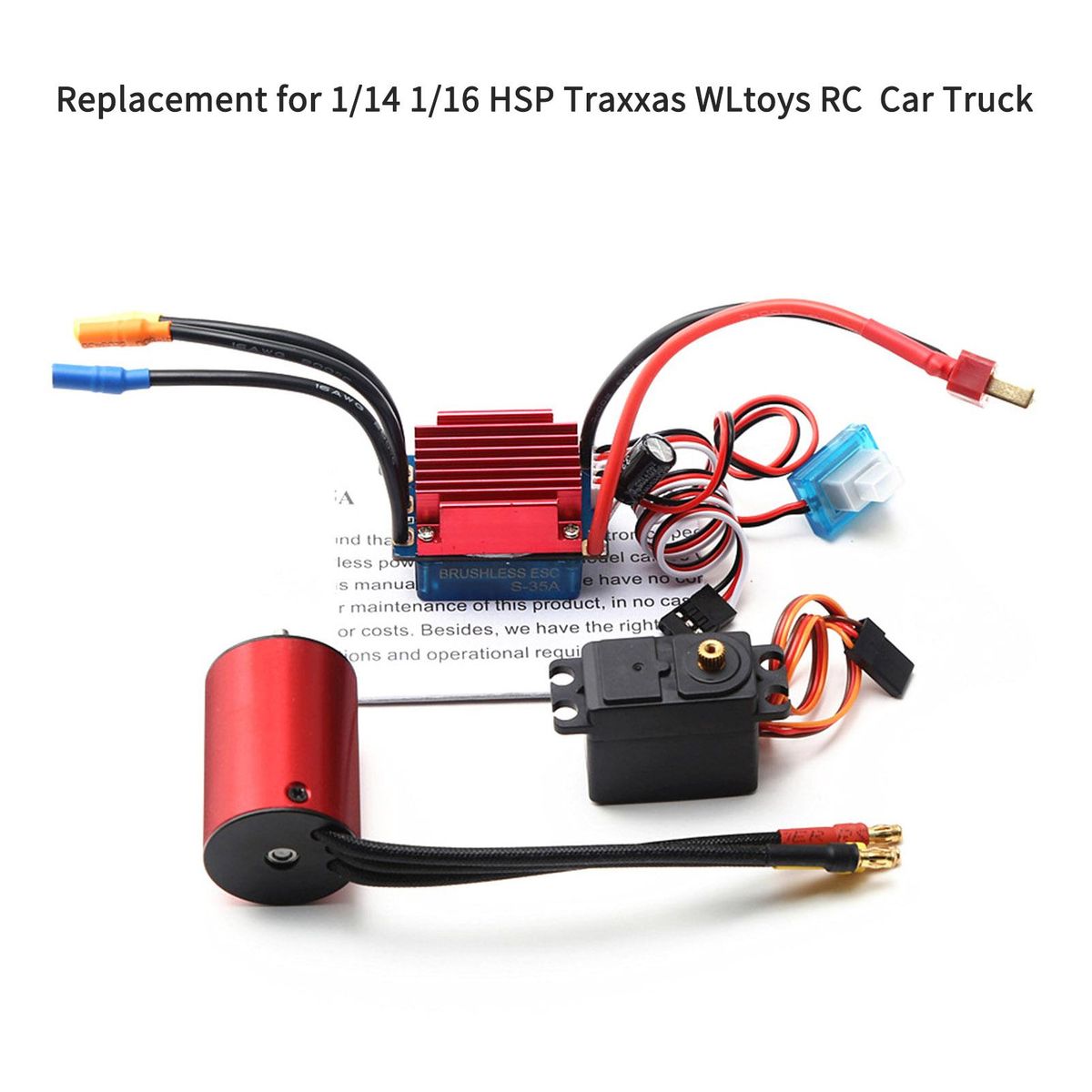 S2838 4500KV Brushless Motor with 35A Brushless ESC 2.2KG Servo Replacement for 1/14 1/16 HSP Traxxas WLtoys RC Car Truck