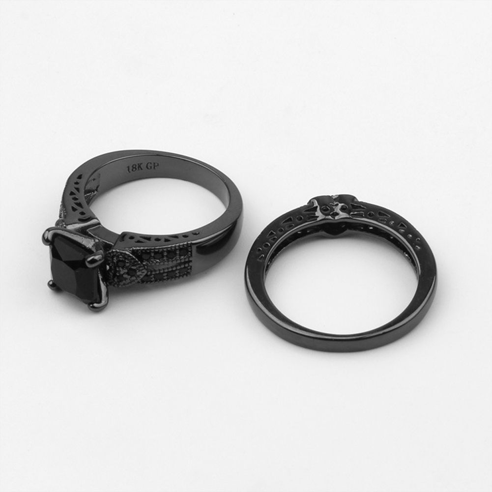 2Pcs/Set Women Men Luxury Black Cubic Zircon Inlaid Finger-