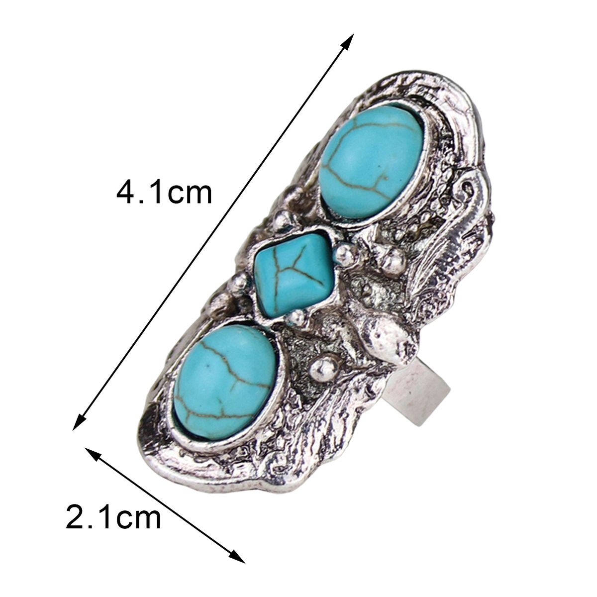 Stone Rings Carved Flower Oval Opening Ring Retro Silver