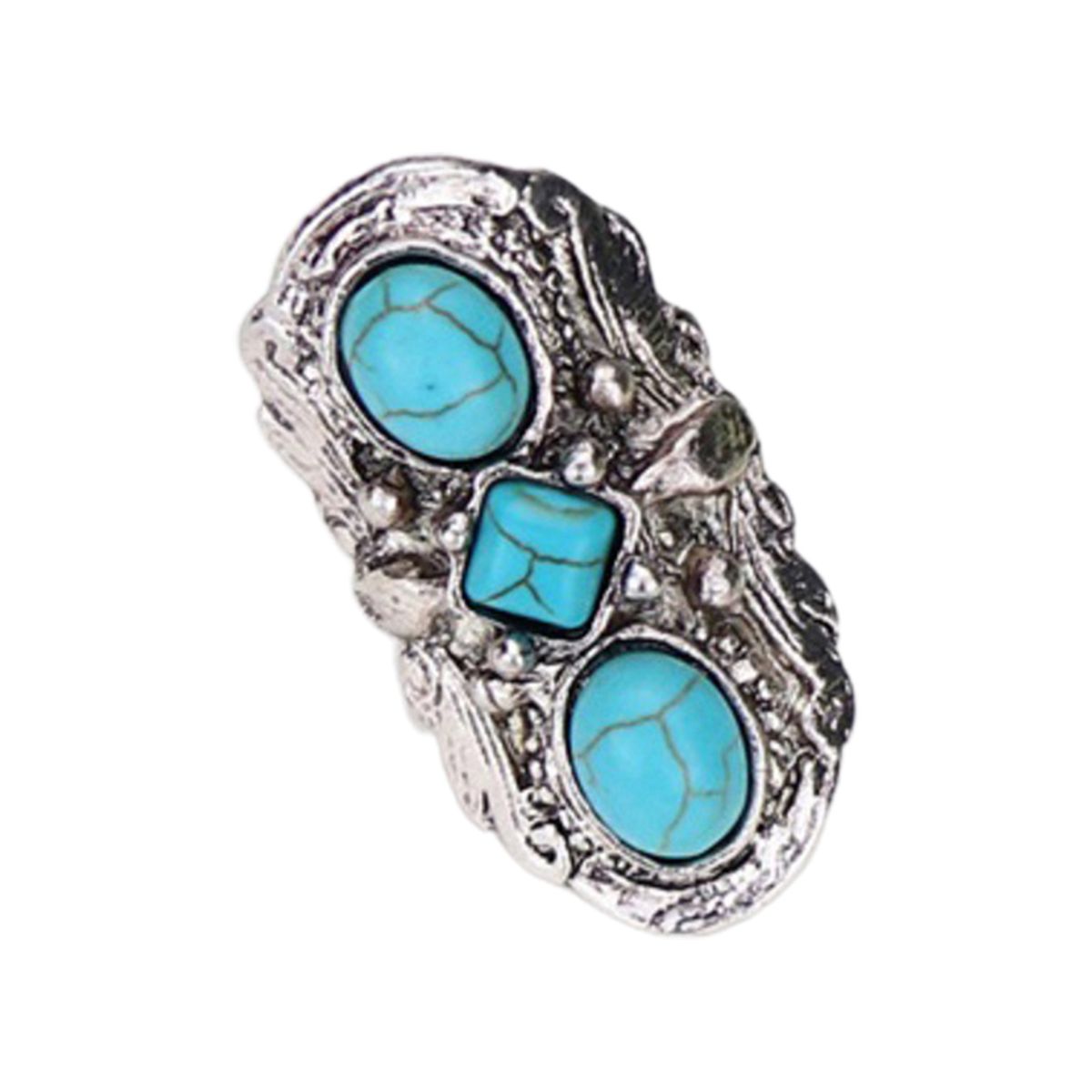 Stone Rings Carved Flower Oval Opening Ring Retro Silver