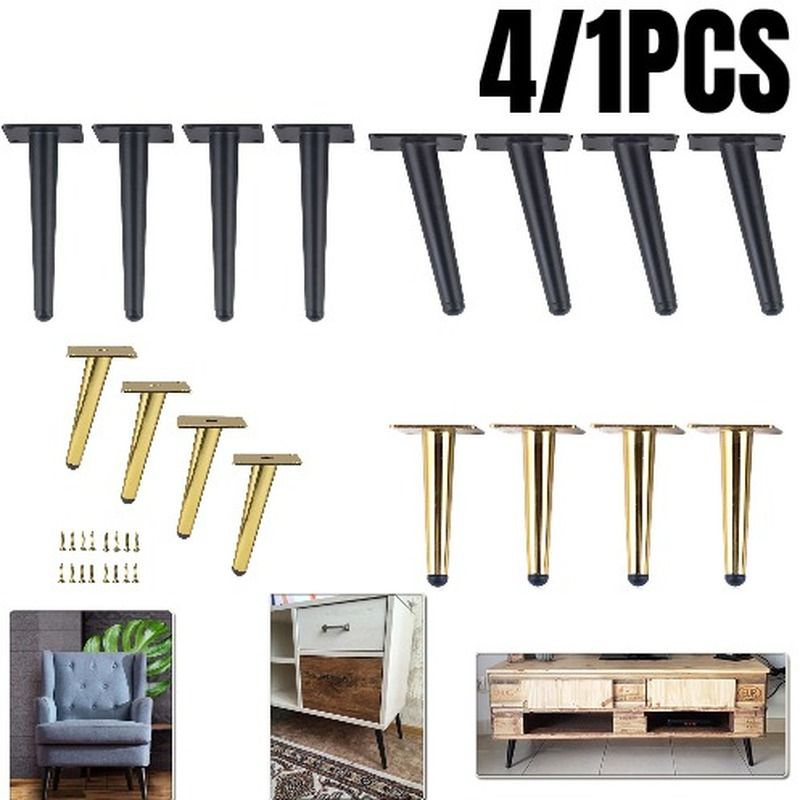 4/1PCS Metal Furniture Legs Black/Gold Oblique Straight For TV Cabinet Counter Foot Chair Sofa Tea Coffee Table Foot With Screws-120mm Oblique