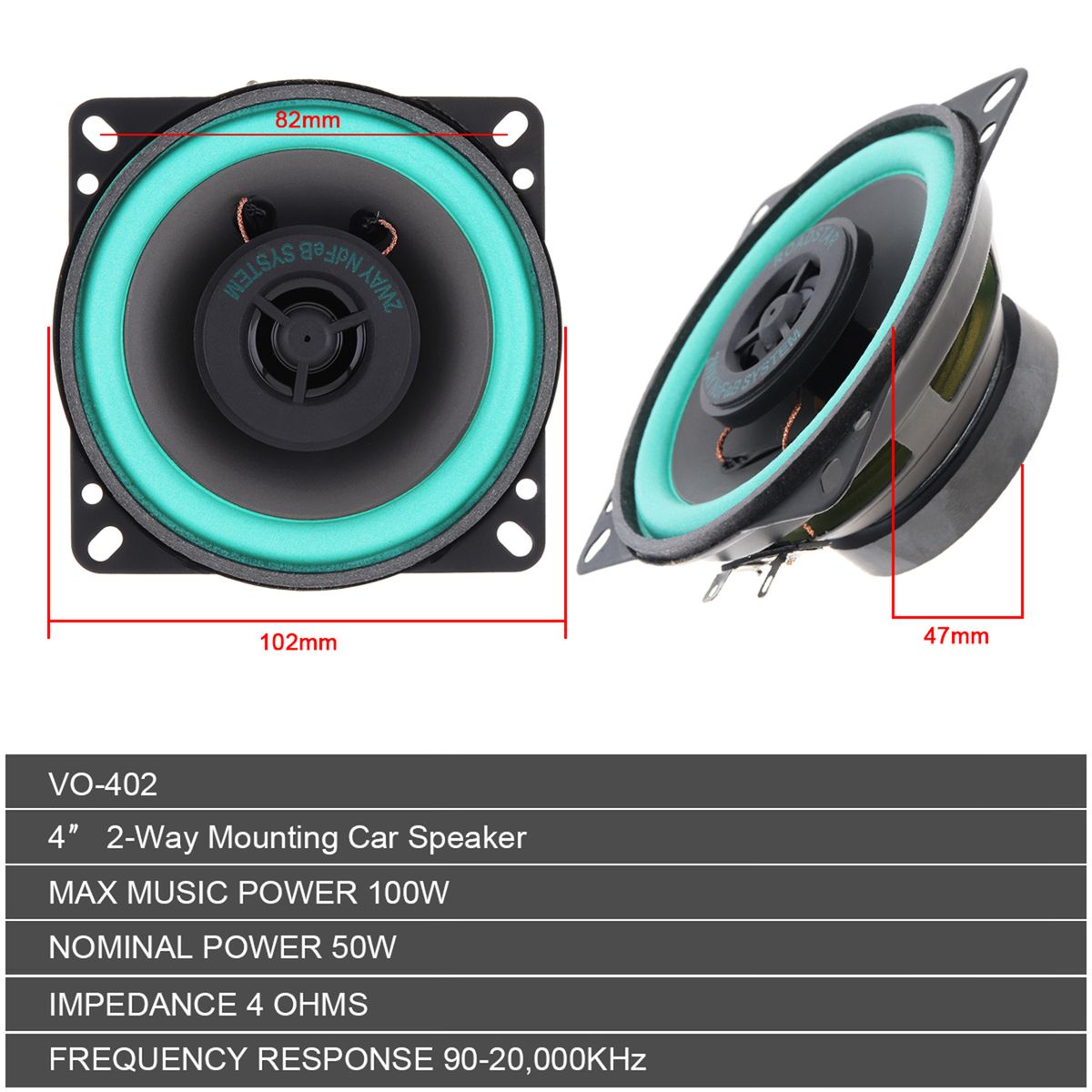 4 Inch 100W Universal Car HiFi Coaxial Speaker Vehicle Door