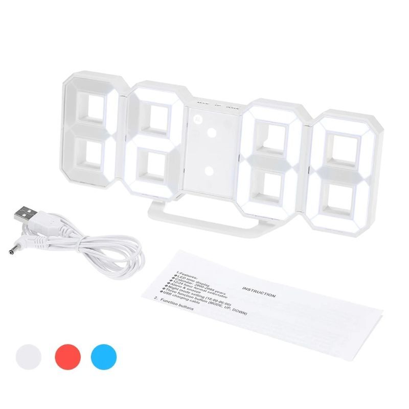 3D LED Clock Alarm USB Charge Electronic Digital Wall Clocks Home Decoration