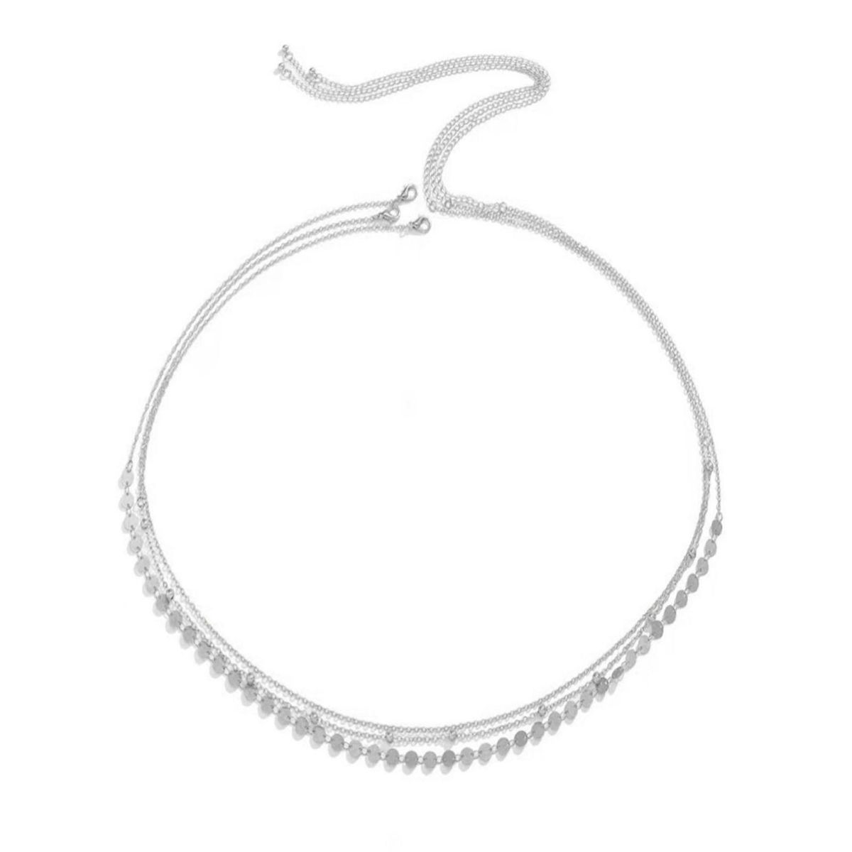 Prom Waist Chain Sparkling Sequin Triple Layer Waist Chain Adjustable Silver