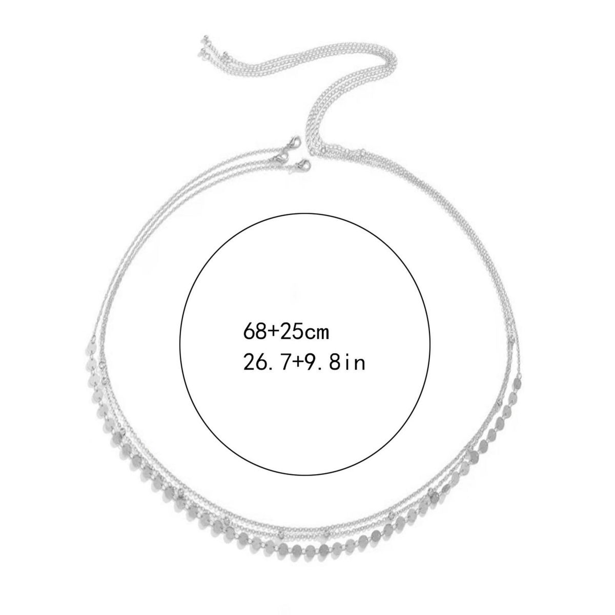 Prom Waist Chain Sparkling Sequin Triple Layer Waist Chain Adjustable Silver