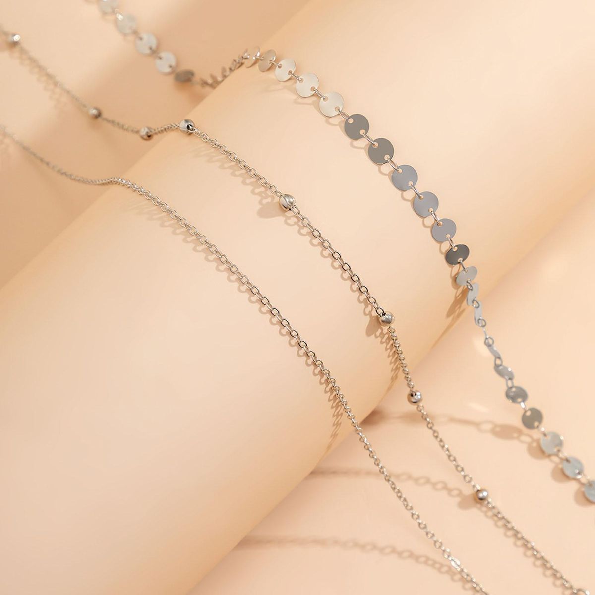 Prom Waist Chain Sparkling Sequin Triple Layer Waist Chain Adjustable Silver