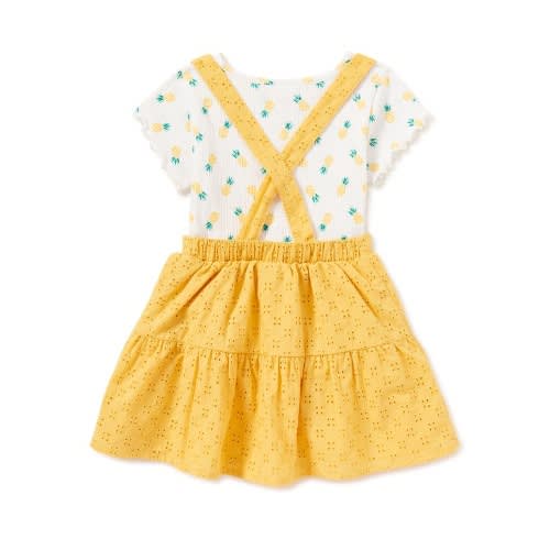 Baby Girls Dress Pinafore & Top Outfit Set - Eyelet Yellow