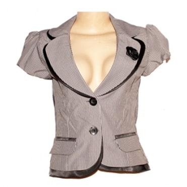 Short Sleeves Fitted Striped Jacket - Ash & Black