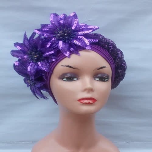Purple Flowered Turban