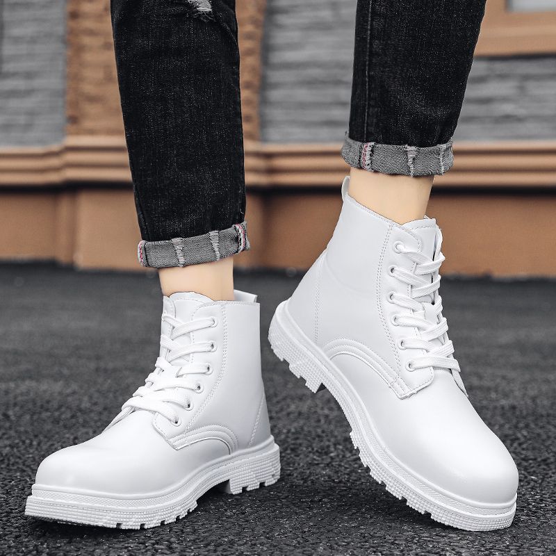 EU(36-46)Big Size Men's Outdoor Non-slip Lightweight Martin Boots-White