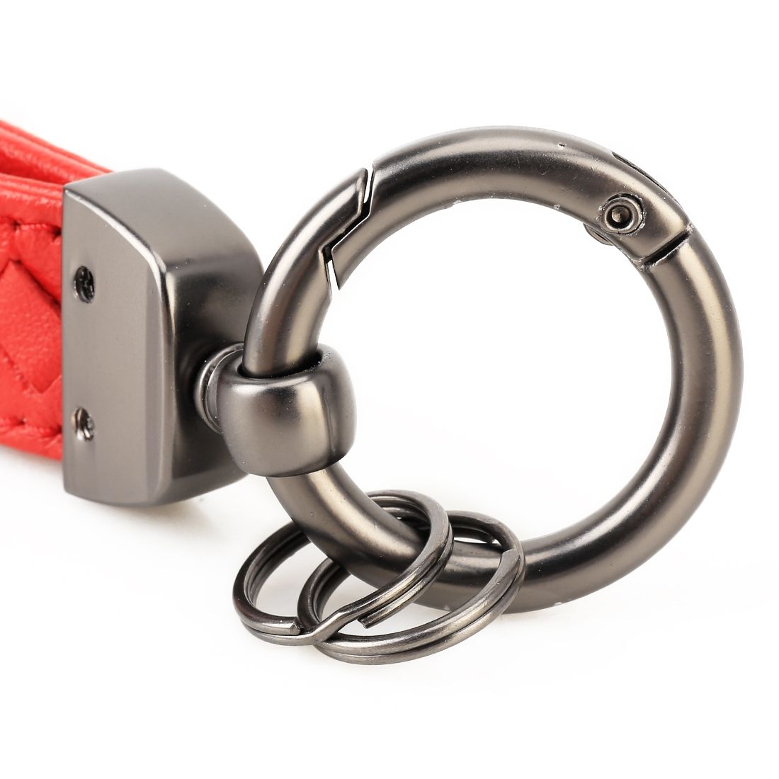 Car Metal + Braided Leather Key Ring Keychain (Red)