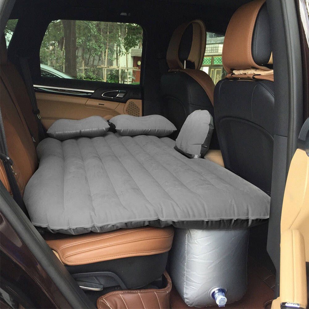Car Inflatable Air Mattress Bed + 2 Pillows + 12V Air Pump,Back Seat Travel Airbed Outdoor Beach Camping Sleeping Mat Pads Pump Sleep Cushion W/Carrying Bag Grey