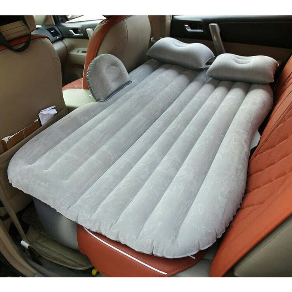Car Inflatable Air Mattress Bed + 2 Pillows + 12V Air Pump,Back Seat Travel Airbed Outdoor Beach Camping Sleeping Mat Pads Pump Sleep Cushion W/Carrying Bag Grey