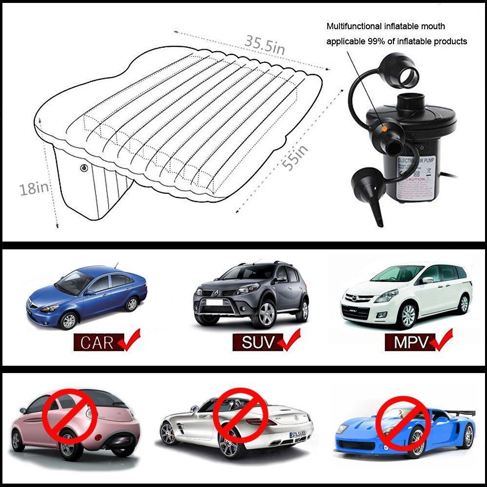 Car Inflatable Air Mattress Bed + 2 Pillows + 12V Air Pump,Back Seat Travel Airbed Outdoor Beach Camping Sleeping Mat Pads Pump Sleep Cushion W/Carrying Bag Grey