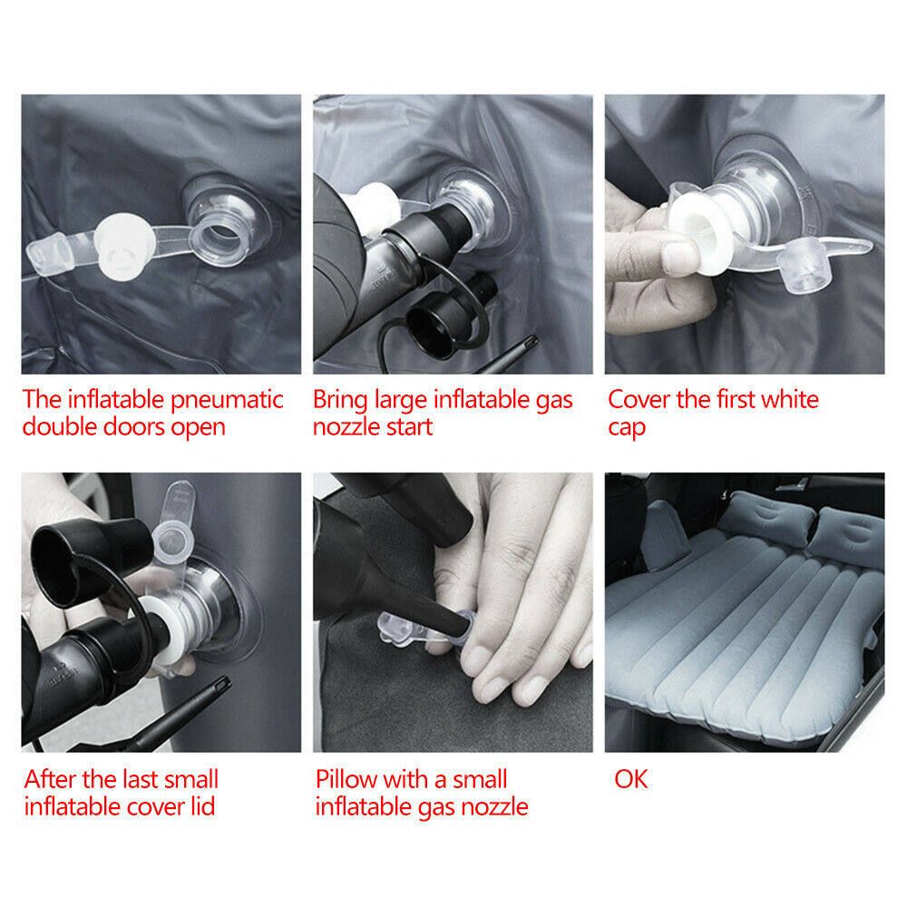 Car Inflatable Air Mattress Bed + 2 Pillows + 12V Air Pump,Back Seat Travel Airbed Outdoor Beach Camping Sleeping Mat Pads Pump Sleep Cushion W/Carrying Bag Grey