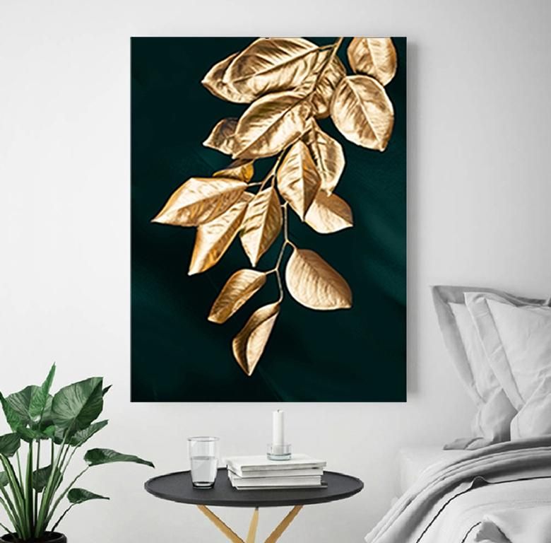 Nordic Triptych Living Room Golden Leaf Painting