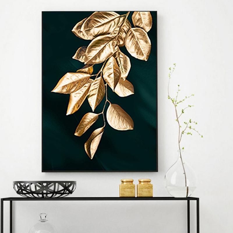 Nordic Triptych Living Room Golden Leaf Painting
