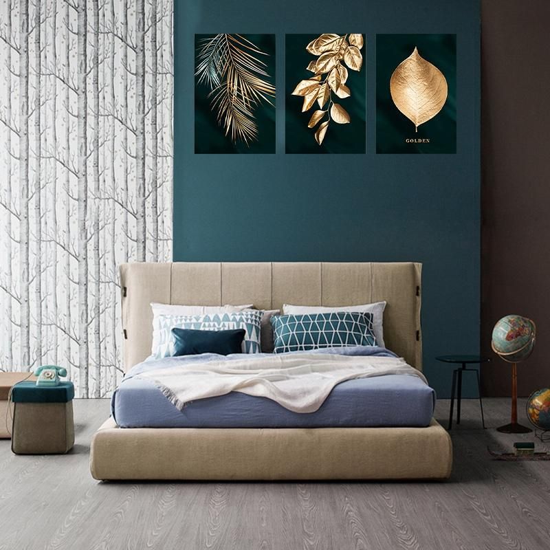 Nordic Triptych Living Room Golden Leaf Painting