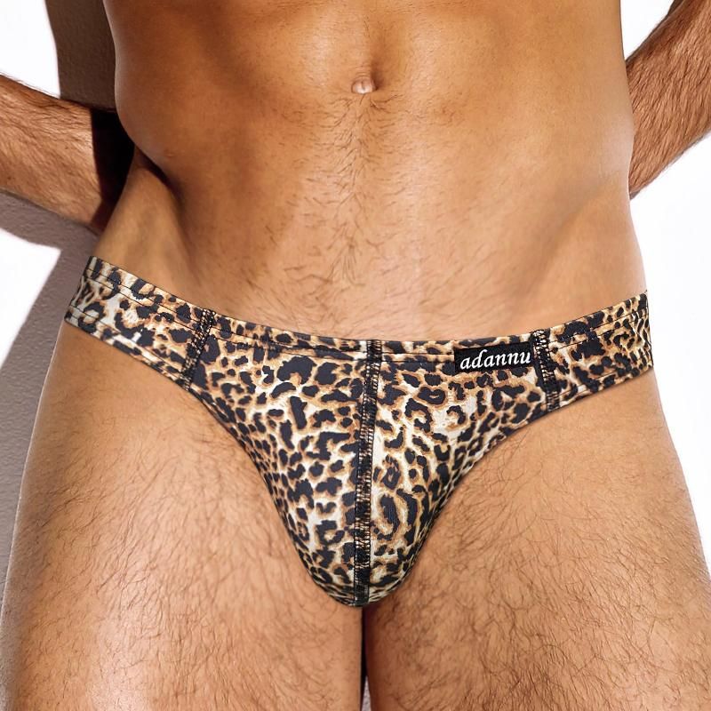 Men Bikini Brief Underwear Leopard Grain Penis Pouch Jockstrap G-strings Thong