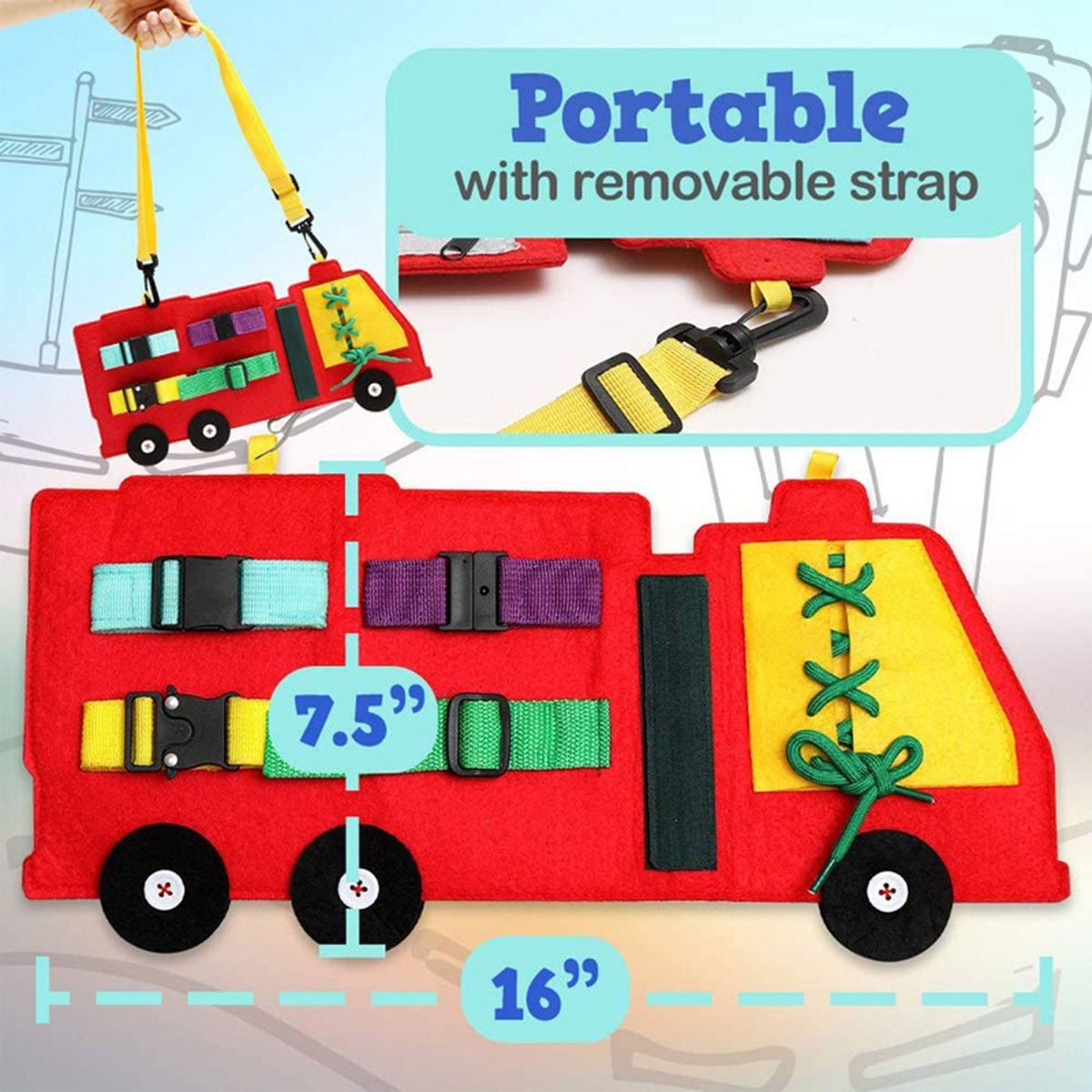 Fire Truck Busy Board Toys Kids Sensory Basic Skills