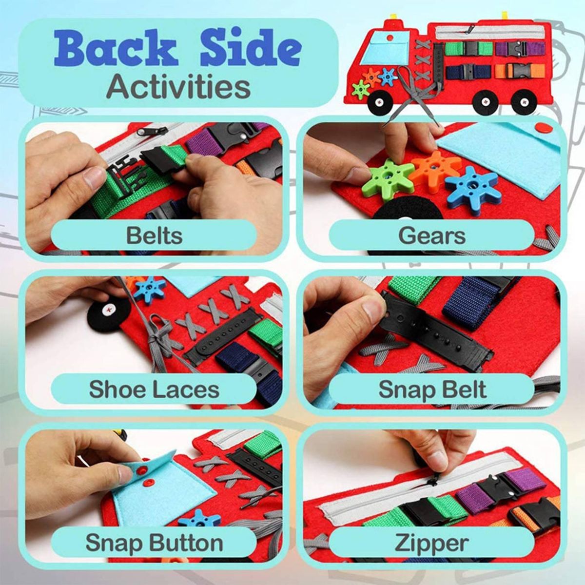 Fire Truck Busy Board Toys Kids Sensory Basic Skills