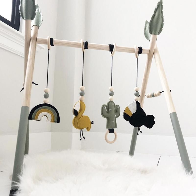 Baby Wooden Teether Toddler Fitness Frame Toy with 4