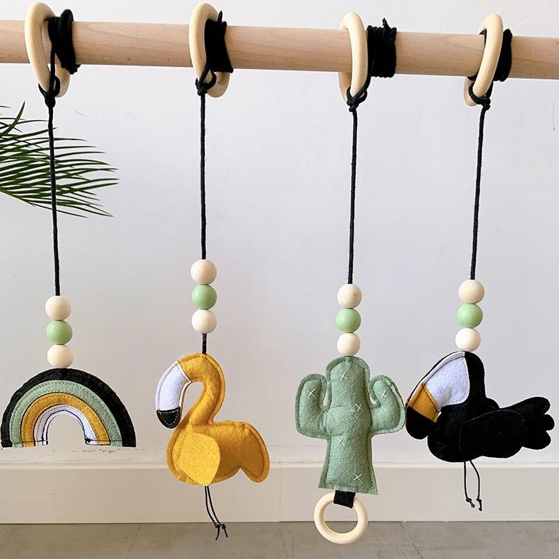 Baby Wooden Teether Toddler Fitness Frame Toy with 4