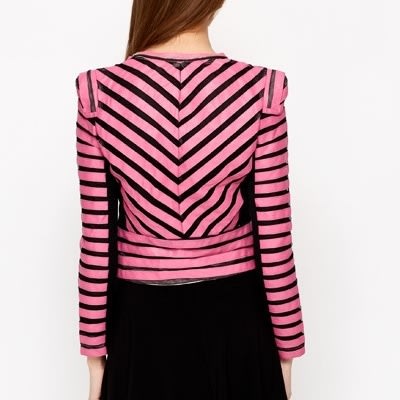 Mesh Insert PU Stripe Jacket