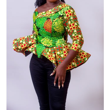 Veev Green Floral Print Ankara Peplum Top