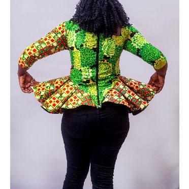 Veev Green Floral Print Ankara Peplum Top