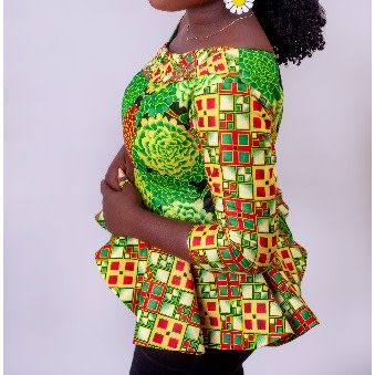 Veev Green Floral Print Ankara Peplum Top