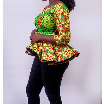 Veev Green Floral Print Ankara Peplum Top