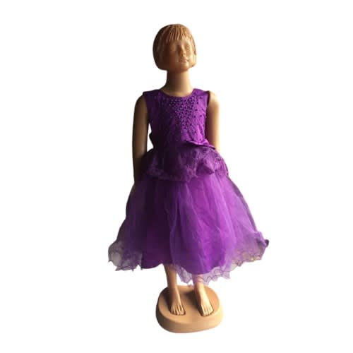 Girl Beaded Bow And Layered Waist Dress - Purple