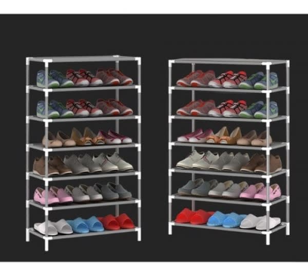 Stainless Shoe Rack With Fabric Cover For 24-pairs - Grey