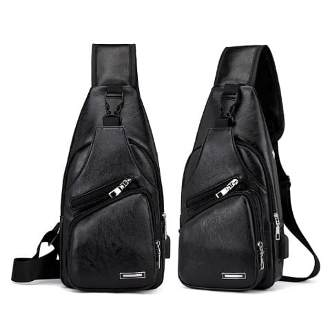 Shoulder Bag With USB Charging Port - Black - 33cm X 16cm