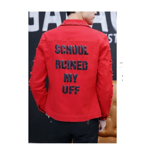 Spring And Autumn Personality Denim Jacket - Red