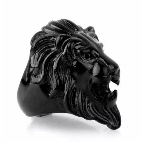 Black Men's Ring Size 8mm Lion Design- Stainless Steel
