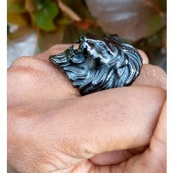 Black Men's Ring Size 8mm Lion Design- Stainless Steel