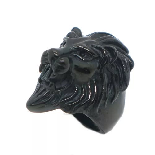 Black Men's Ring Size 8mm Lion Design- Stainless Steel