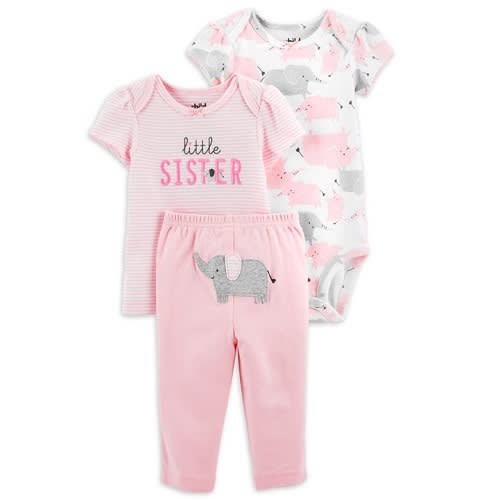 Child Of Mine Newborn Baby Girls Blouse, Bodysuit & Pant 3pc - Elephant Parade