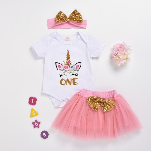 3 In 1 Baby Girl Birthday Unicorn Costume  - Pink