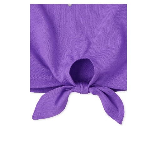 Girls Glitters Flip Sequin Tie Front Graphic Top- Fairy Purple