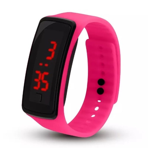 Unisex Rectangle Shape Led Watch - Pink