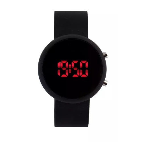Round Faced Silicone Led Watch - Black