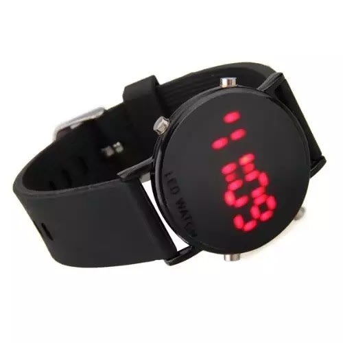 Round Faced Silicone Led Watch - Black