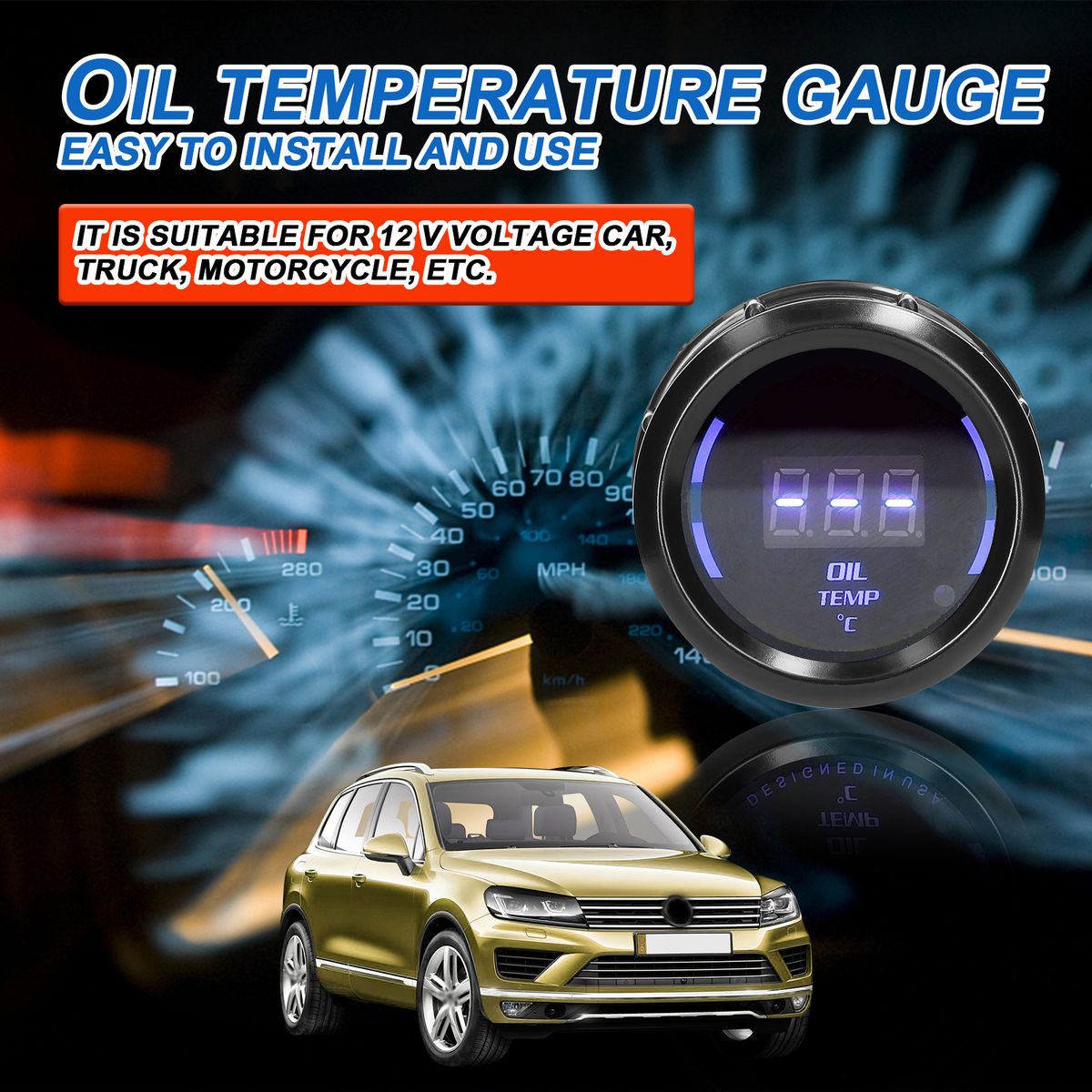 52mm Oil Temperature Gauge Car Digital Meter LED Display