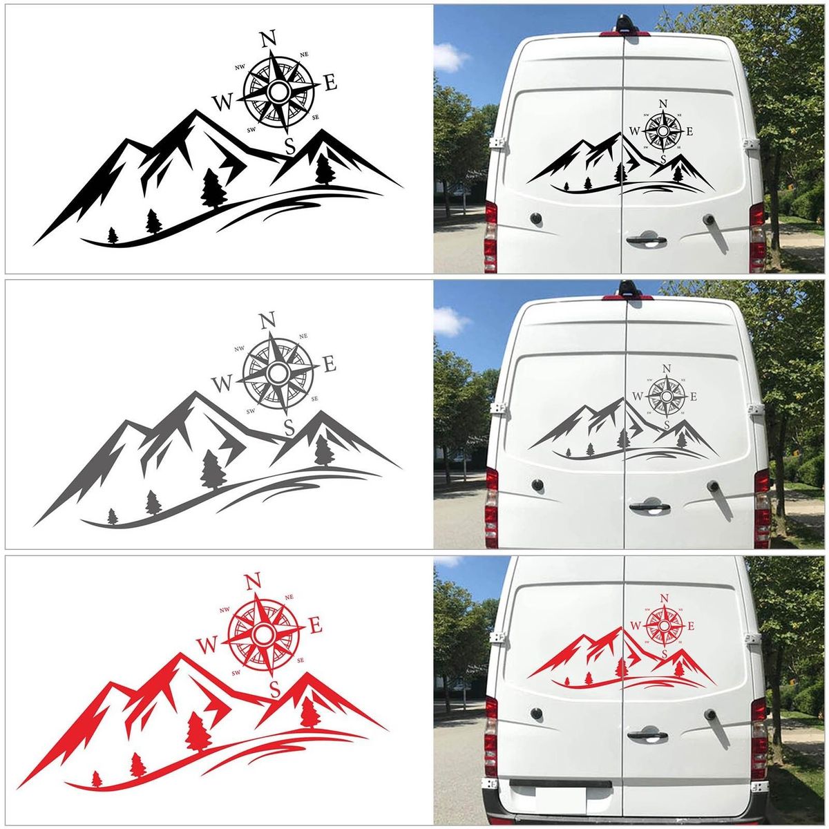 2PCS Car Sticker Mountains NSWE Compass Navigate Style Car Truck Sticker Decal Auto Fashion Decoration 19.7*19.7in 19.7*59in